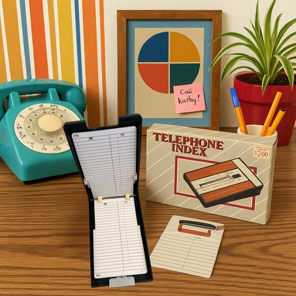 1987 Telephone Index Flip Address Book Eagle Woodgrain Vintage Theater Film Prop - Picture 2 of 16